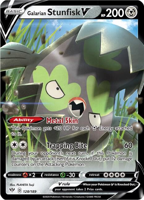 Galarian Stunfisk V Pokemon card from SWSH03: Darkness Ablaze
