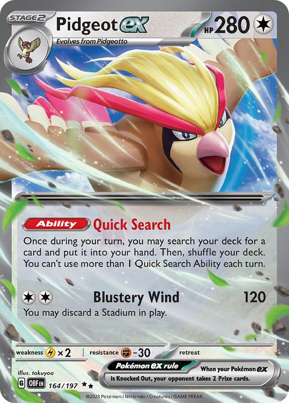 Pidgeot ex Pokemon card from SV03: Obsidian Flames