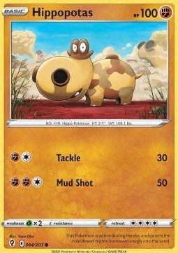 Hippopotas Pokemon card from Evolving Skies