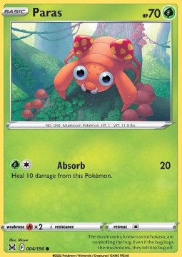 Paras Pokemon card from Lost Origin
