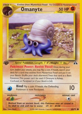Omanyte Pokemon card from Neo Discovery