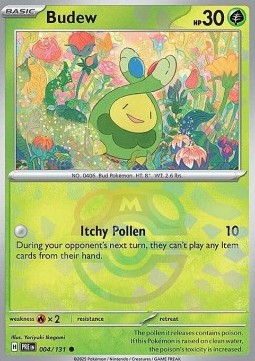 Budew Pokemon card from Prismatic Evolutions Additionals
