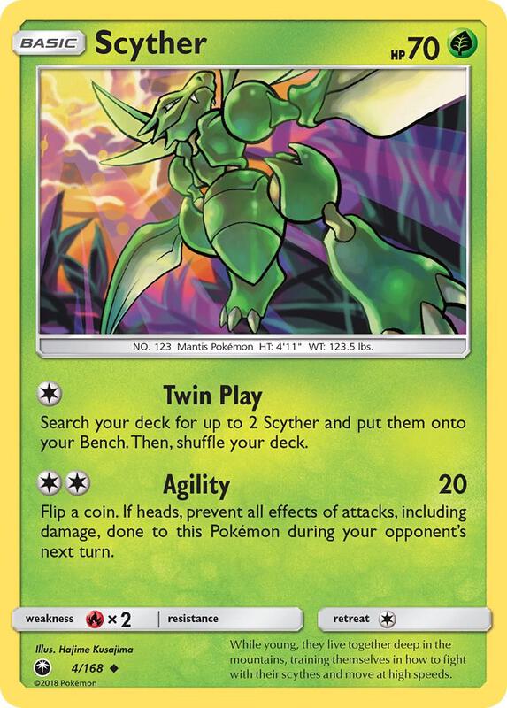 Scyther Pokemon card from SM - Celestial Storm