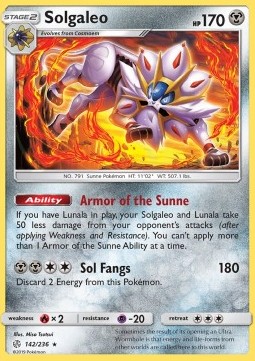 Solgaleo Pokemon card from Cosmic Eclipse