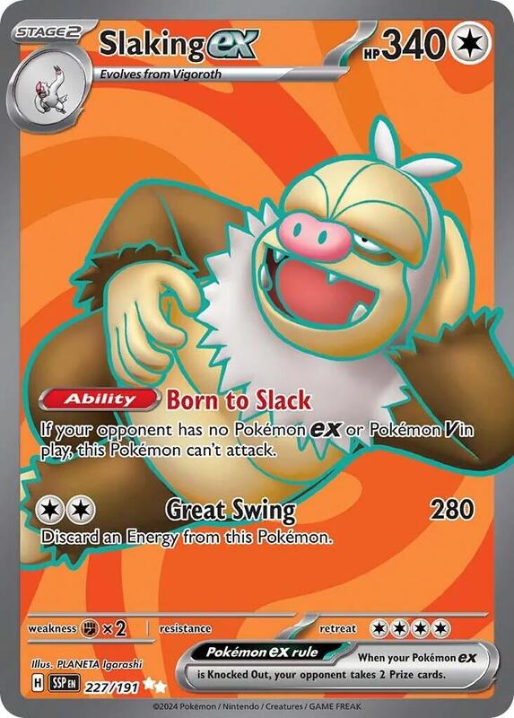 Slaking ex Pokemon card from SV08: Surging Sparks