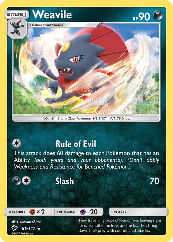 Weavile Pokemon card from SM - Burning Shadows
