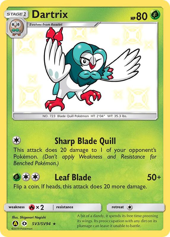 Dartrix Pokemon card from Hidden Fates: Shiny Vault