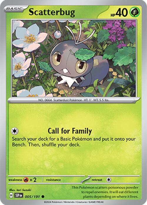 Scatterbug Pokemon card from SV08: Surging Sparks