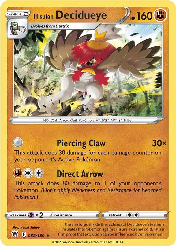 Hisuian Decidueye Pokemon card from SWSH10: Astral