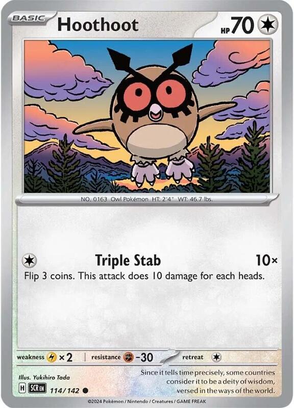 Hoothoot Pokemon card from SV07: Stellar Crown