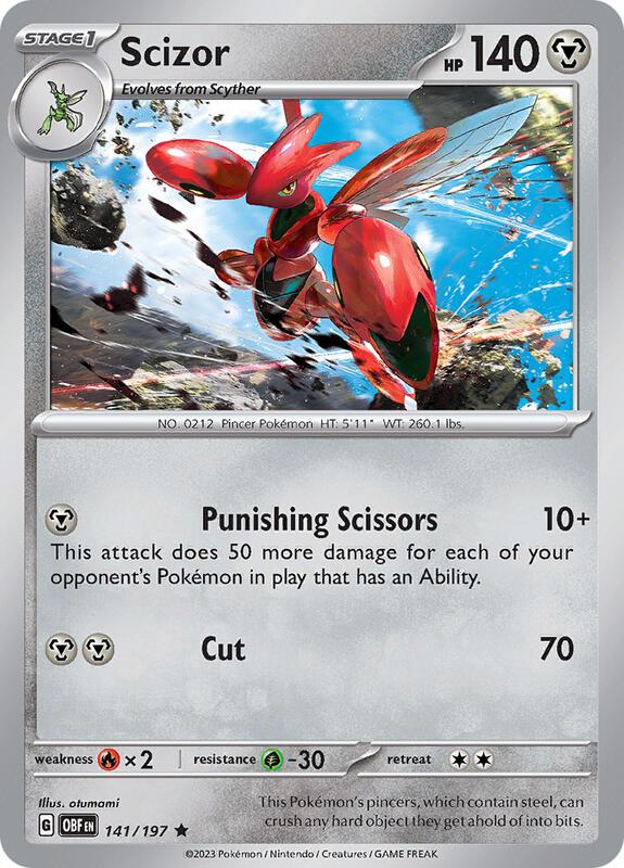 Scizor Pokemon card from SV03: Obsidian Flames