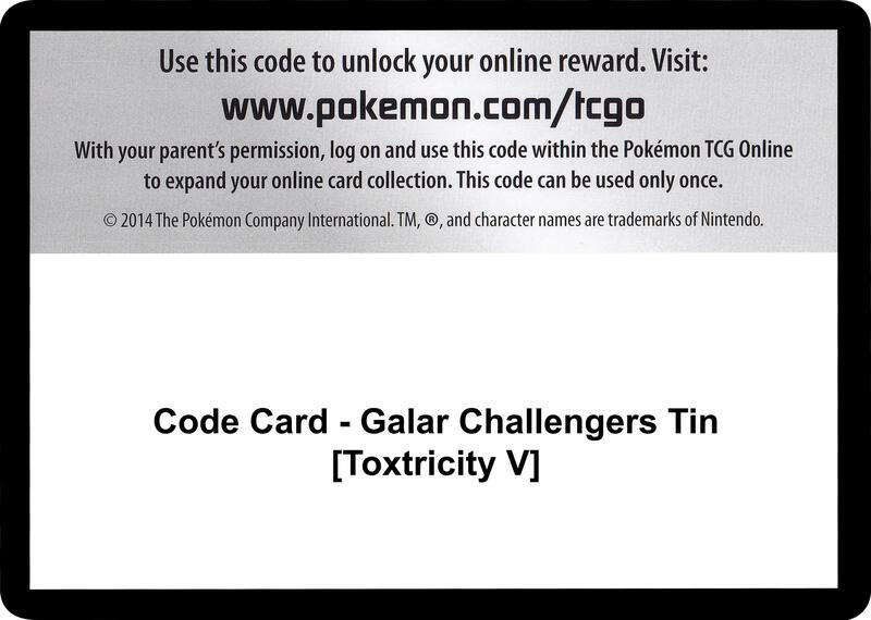 Code Card - Galar Challengers Tin [Toxtricity V] Pokemon card from TCG: Tempest