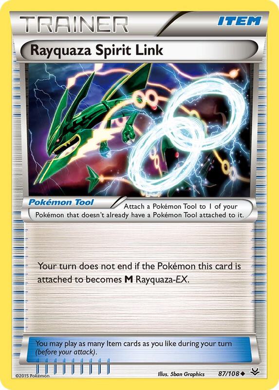 Rayquaza Spirit Link Pokemon card from XY - Roaring Skies