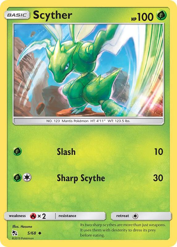 Scyther Pokemon card from Hidden Fates