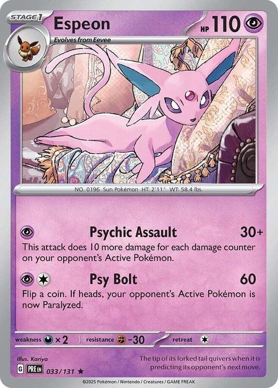 Espeon Pokemon card from SV: Prismatic Evolutions