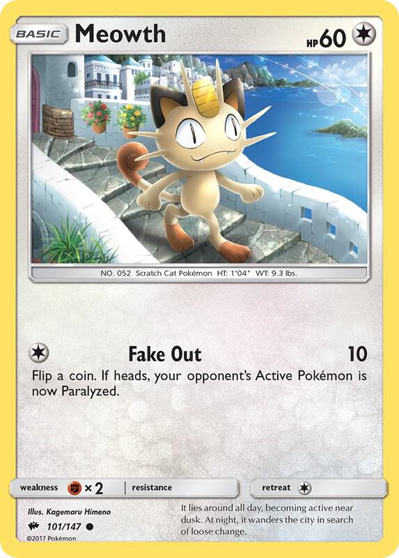 Meowth Pokemon card from SM - Burning Shadows