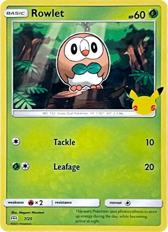 Rowlet Pokemon card from McDonald's 25th Anniversary Promos
