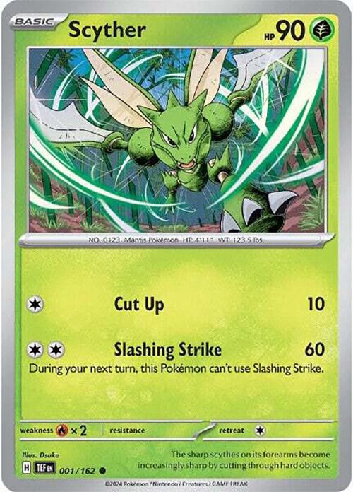 Scyther Pokemon card from SV05: Temporal Forces