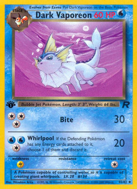 Dark Vaporeon Pokemon card from Team Rocket