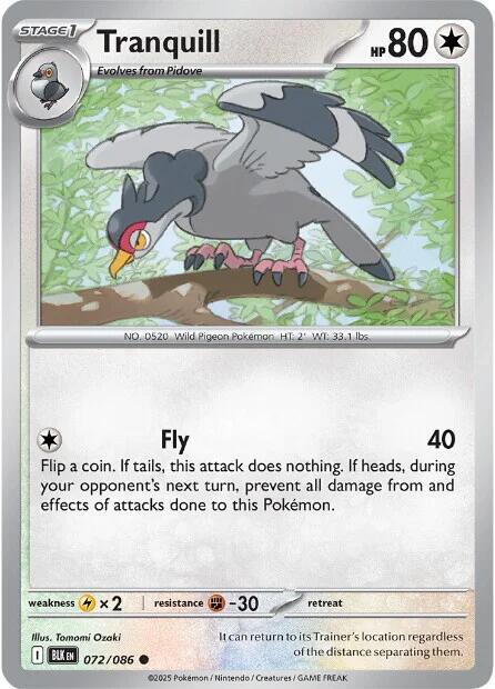 Tranquill Pokemon card from SV: Black Bolt