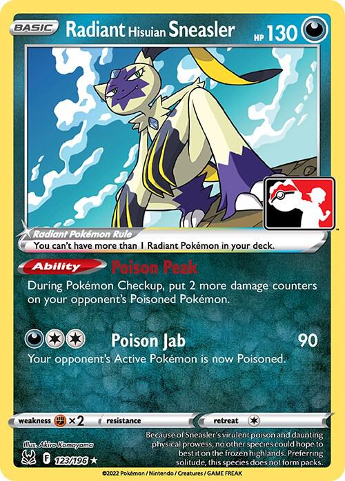 Radiant Hisuian Sneasler Pokemon card from Prize Pack Series Cards