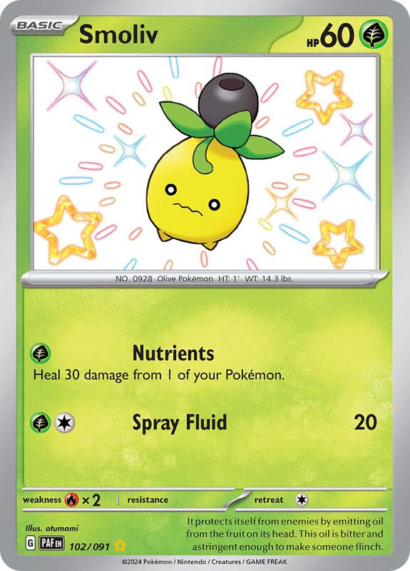 Smoliv Pokemon card from SV: Paldean Fates