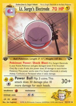 Lt. Surge's Electrode Pokemon card from Gym Challenge