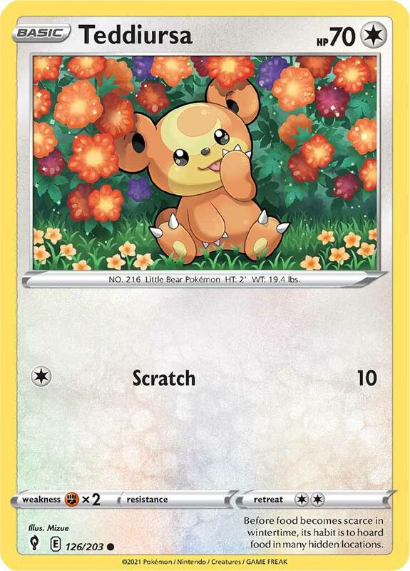 Teddiursa Pokemon card from SWSH07: Evolving Skies