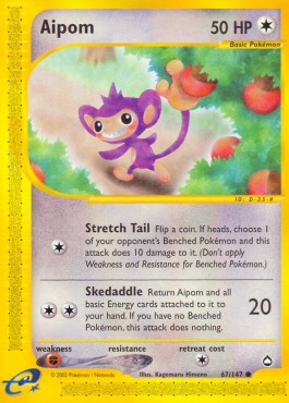 Aipom Pokemon card from Aquapolis