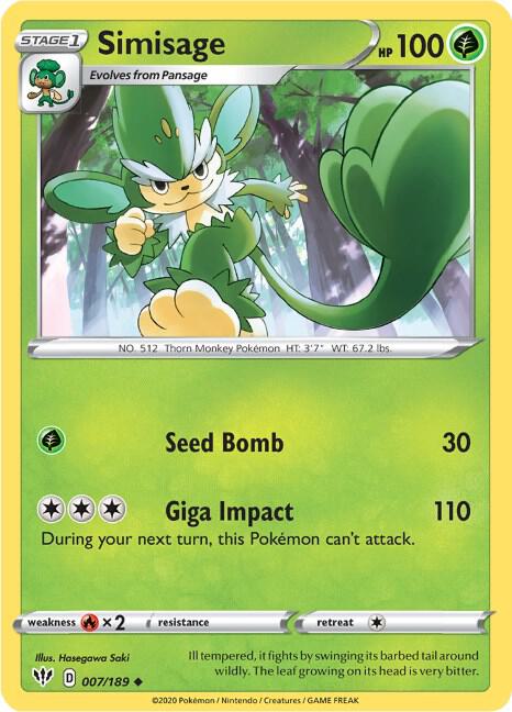 Simisage Pokemon card from SWSH03: Darkness