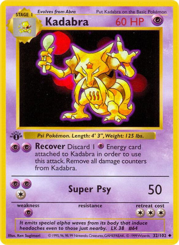Kadabra Pokemon card from Base Set (Shadowless)