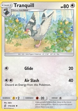 Tranquill Pokemon card from Unified Minds