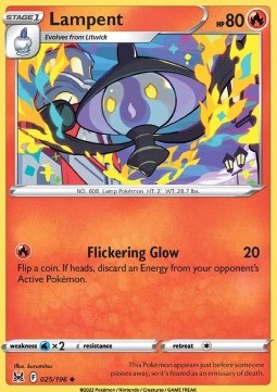 Lampent Pokemon card from Lost Origin