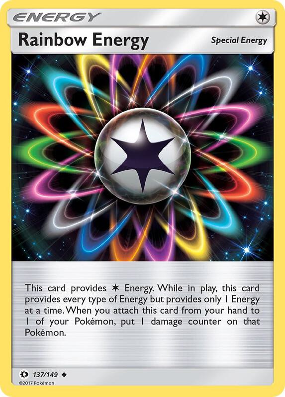 Rainbow Energy Pokemon card from SM Base Set