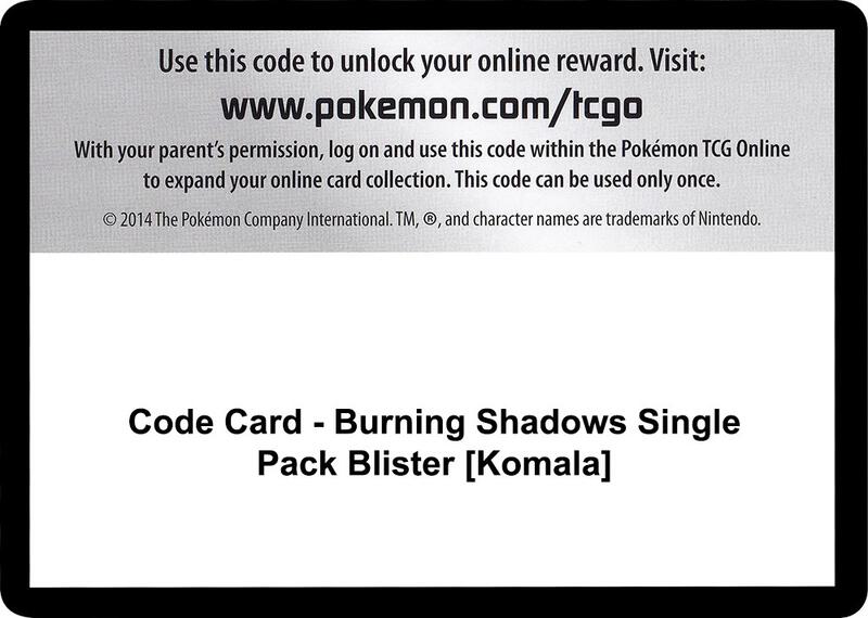 Code Card - Burning Shadows Single Pack Blister [Komala] Pokemon card from SM - Burning Shadows