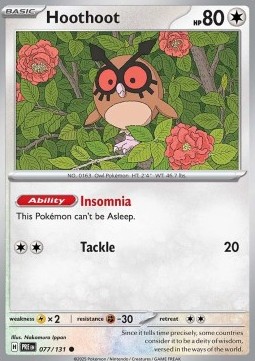 Hoothoot Pokemon card from Prismatic Evolutions