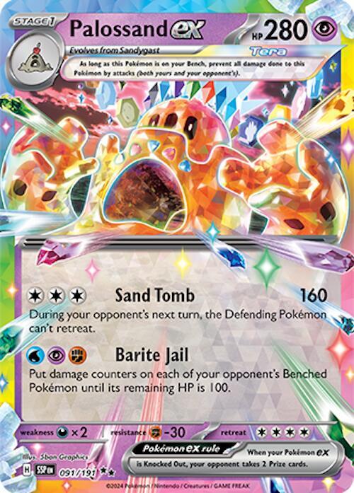 Palossand ex Pokemon card from SV08: Surging Sparks