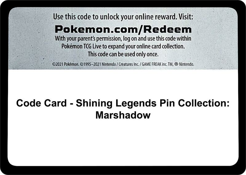 Code Card - Shining Legends Pin Collection: Marshadow Pokemon card from Shining Legends