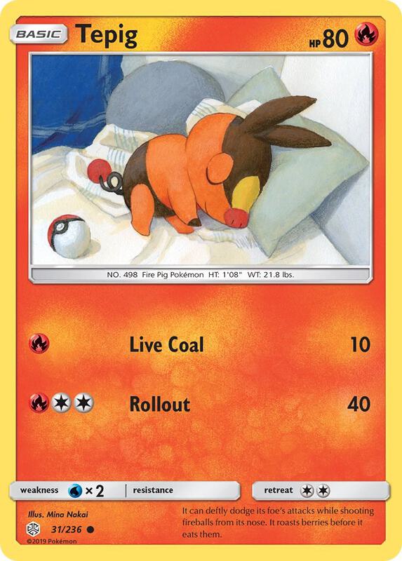 Tepig Pokemon card from SM - Cosmic Eclipse