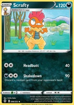 Scrafty Pokemon card from Evolving Skies