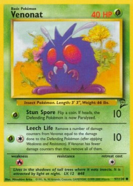 Venonat Pokemon card from Base Set 2