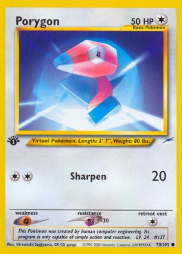 Porygon Pokemon card from Neo Destiny