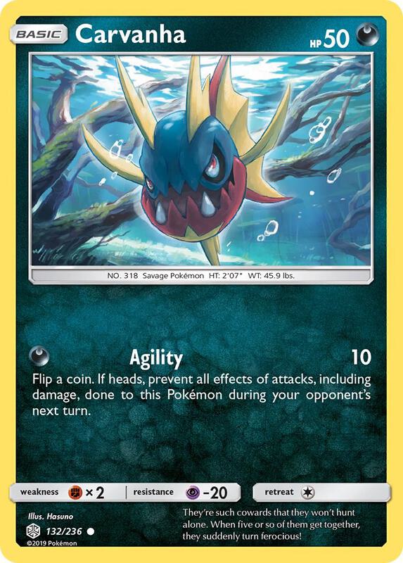 Carvanha Pokemon card from SM - Cosmic Eclipse