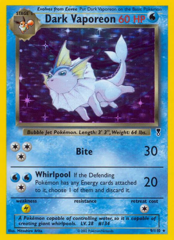 Dark Vaporeon Pokemon card from Legendary Collection