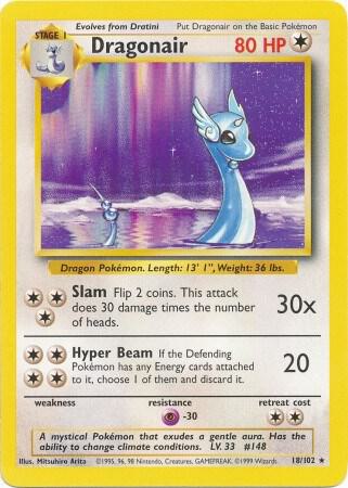Dragonair Pokemon card from Base Set