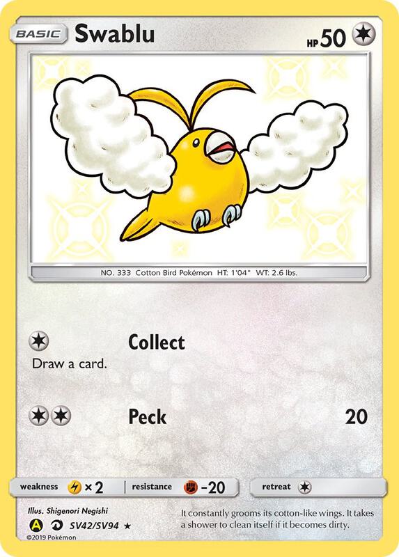 Swablu Pokemon card from Hidden Fates: Shiny Vault