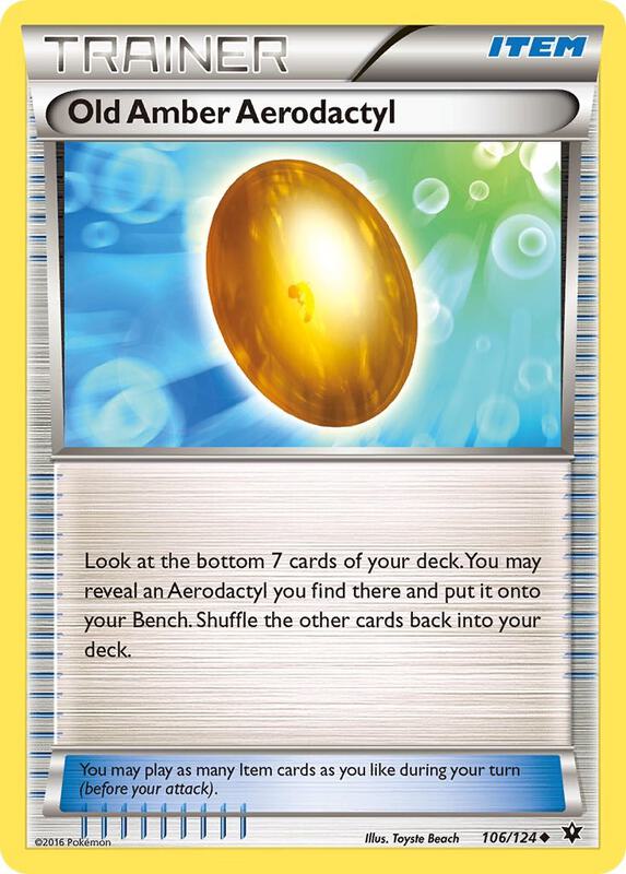 Old Amber Aerodactyl Pokemon card from XY - Fates Collide