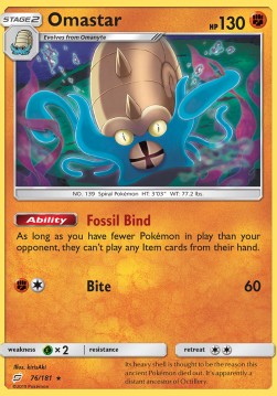 Omastar Pokemon card from Team Up