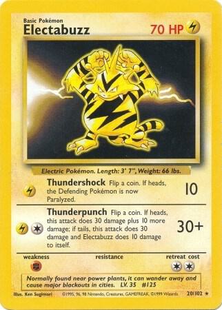 Electabuzz Pokemon card from Base Set