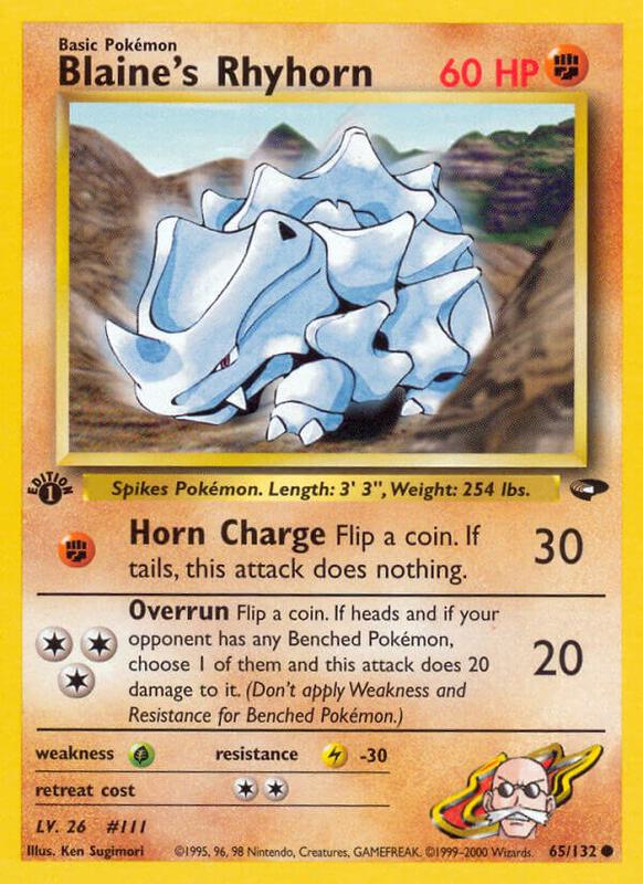 Blaine's Rhyhorn Pokemon card from Gym Challenge